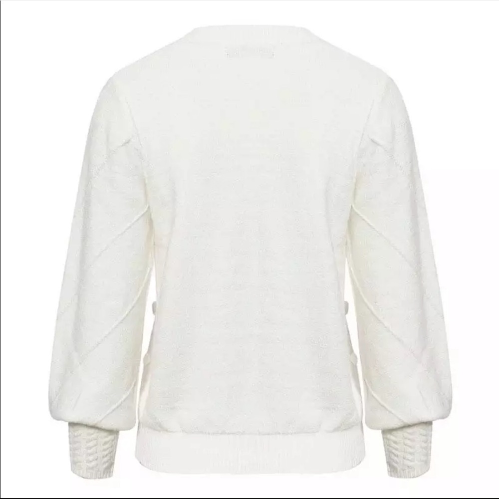 New! Off White Pompom Lantern Sleeve Knit Sweater - Picture 6 of 8